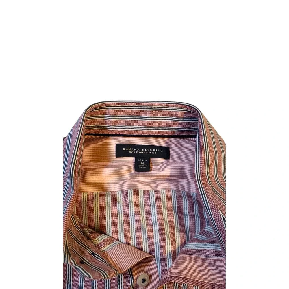Banana Republic Shirt Non Iron Slim‎ Fit Men's M 15-15.5 Striped Red Office